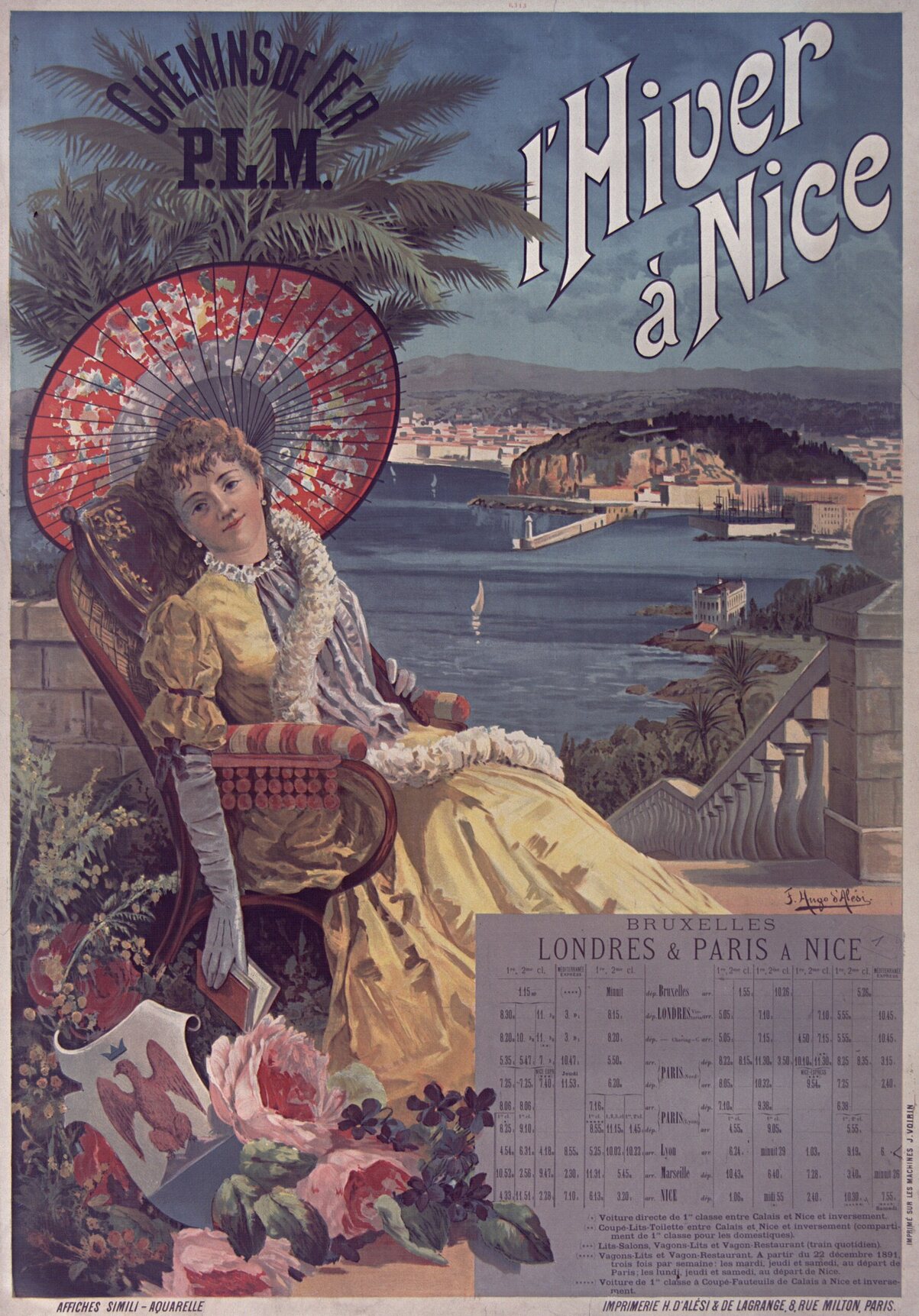 Affiche PLM « L'Hiver à Nice », F. Hugo d'Alési
